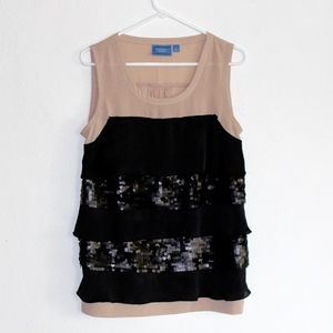 SIMPLY VERA BLUSH PINK AND BLACK TIERED TANK SZ M